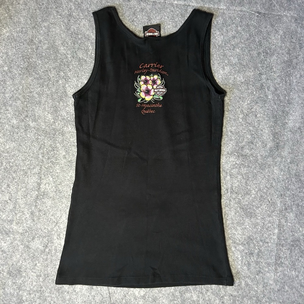 Harley Davidson Women's Small Tiger Ribbed Black Tank Top Quebec Canada - Picture 2 of 9